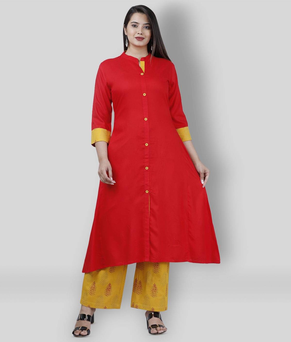 MAUKA - Red Front Slit Rayon Women's Stitched Salwar Suit ( Pack of 1 ) MAUKA - Red Front Slit Rayon Women's Stitched Salwar Suit ( Pack of 1 )