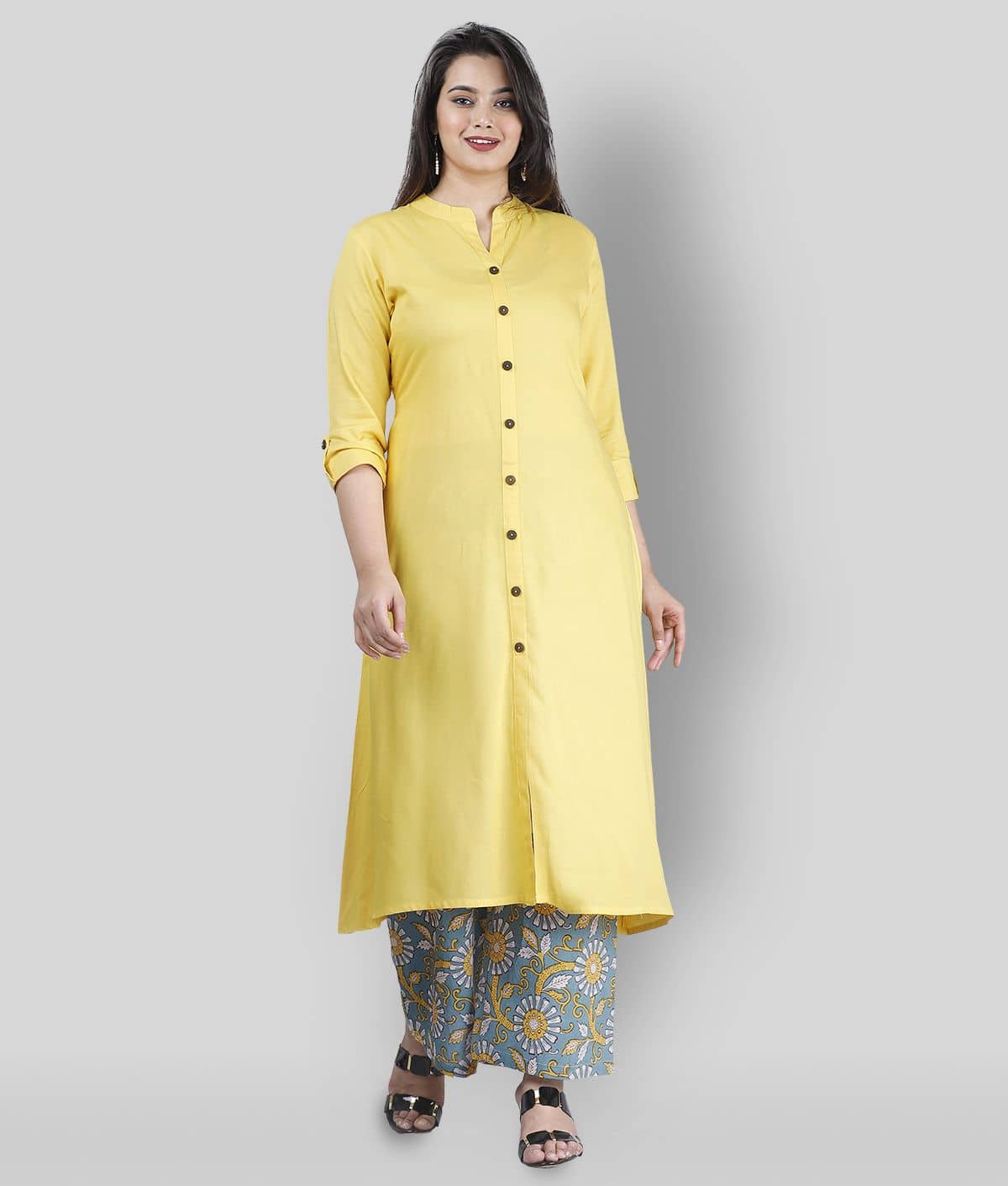 MAUKA - Yellow Straight Rayon Women's Stitched Salwar Suit ( Pack of 1 )