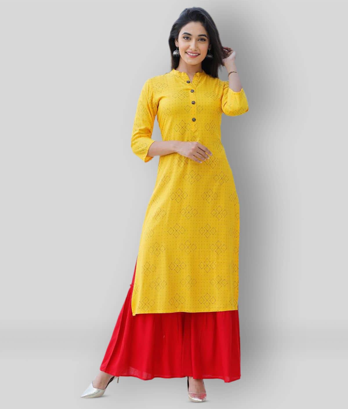 MAUKA - Yellow Straight Rayon Women's Stitched Salwar Suit ( Pack of 1 )