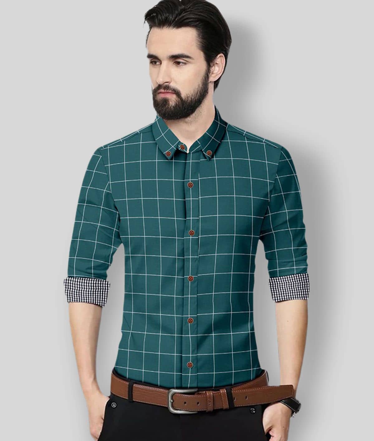 P&V - Green Cotton Blend Regular Fit Men's Formal Shirt ( Pack of 1 )