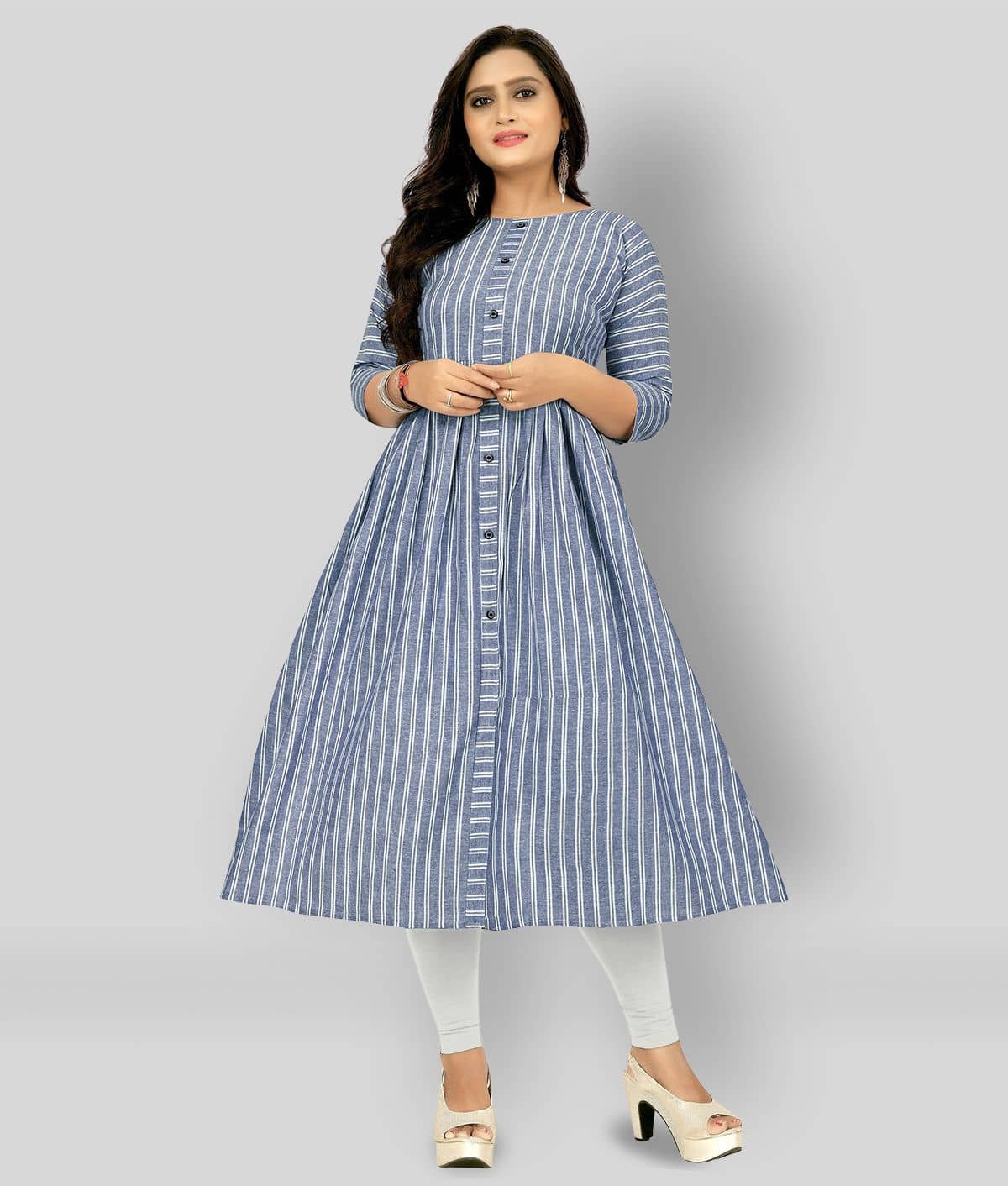 Rangrasiya - Blue Cotton Women's Flared Kurti ( Pack of 1 ) - Kurtis, Tunics | Buy online on ZillyBuy