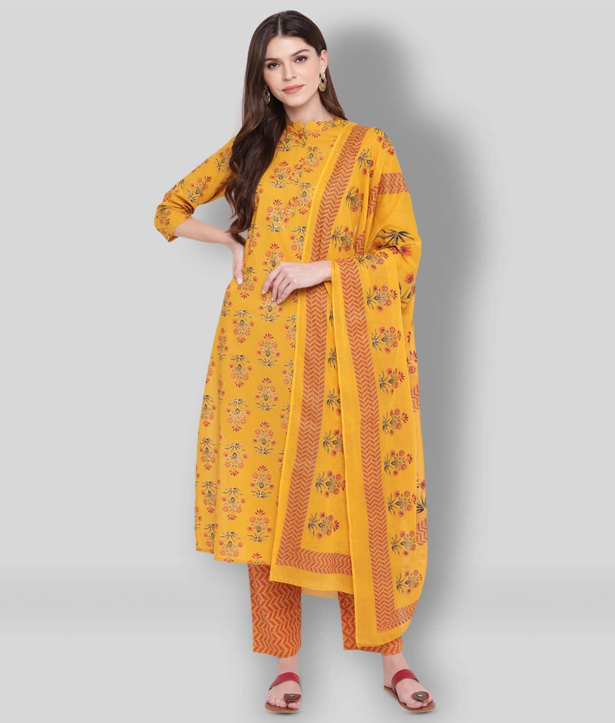 Vbuyz - Yellow Straight Cotton Women's Stitched Salwar Suit ( Pack of 1 )