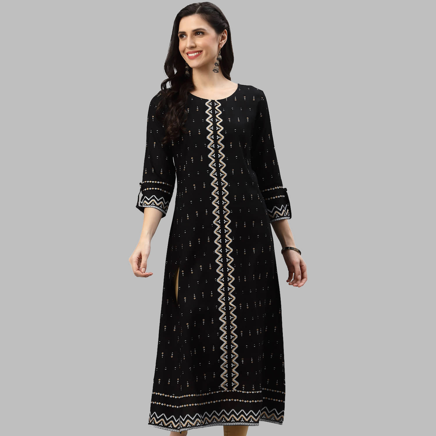 Yash Gallery - Black Cotton Women's A-line Kurti ( Pack of 1 ) - Kurtis, Tunics | Buy online on ZillyBuy