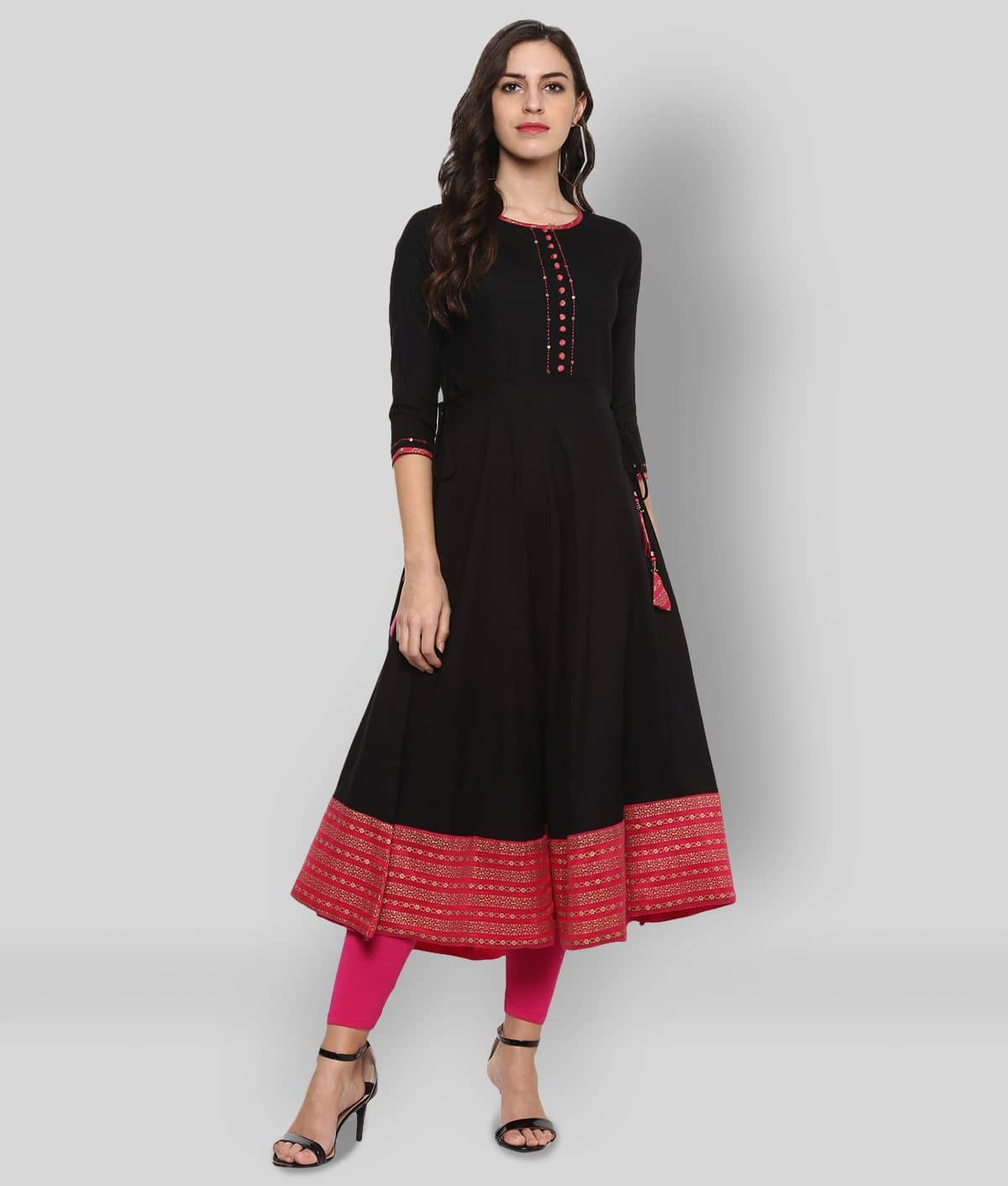 Yash Gallery Pack of 1 Rayon Printed Flared Women's Kurti - ( Black ) - Kurtis, Tunics | Buy online on ZillyBuy