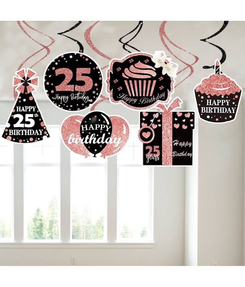    			Zyozi 25th Birthday Decorations Cheers to 25 Years 25th Birthday Banner with Swirls and Balloon for Men Women Rose Gold Backdrop Wedding Anniversary Party Supplies Decorations