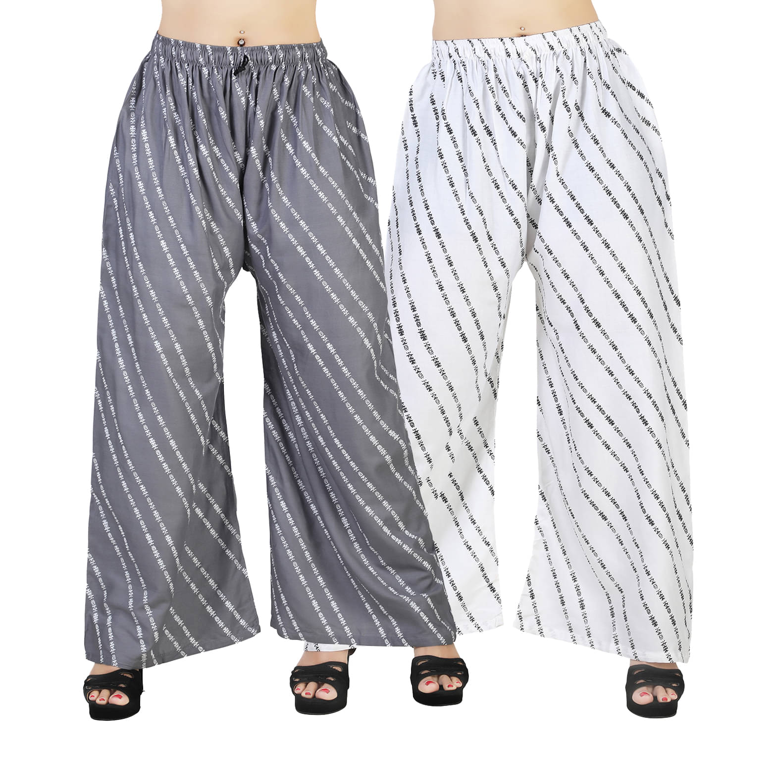     			AREEBA - Grey Rayon Flared Women's Palazzos ( Pack of 2 )