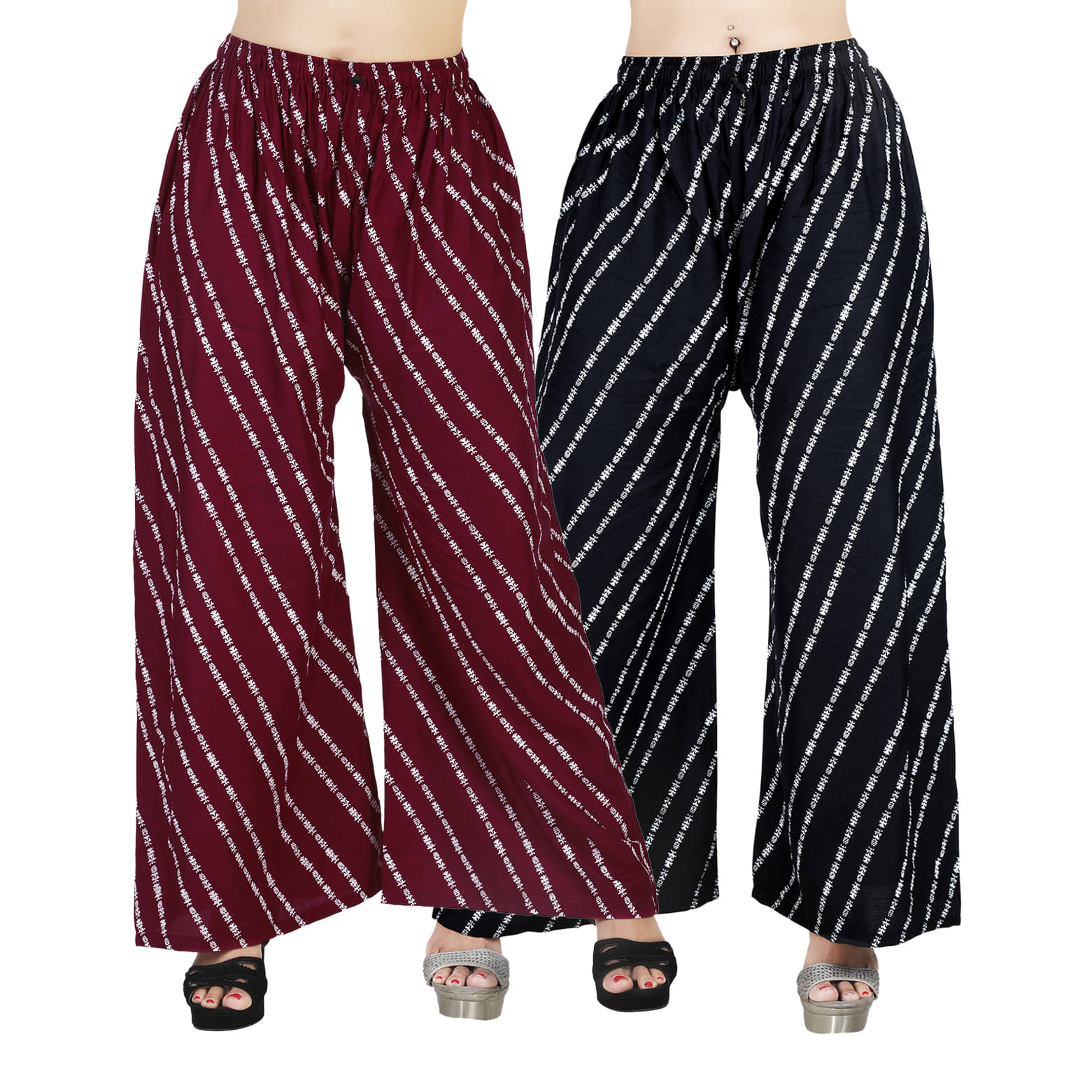     			AREEBA - Light Grey Rayon Flared Women's Palazzos ( Pack of 2 )