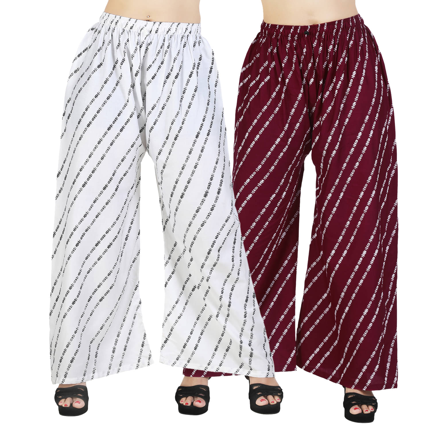     			AREEBA - White Rayon Flared Women's Palazzos ( Pack of 2 )