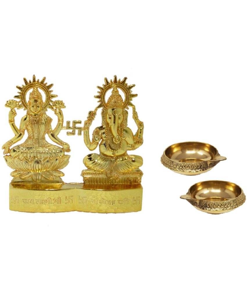 BHARDWAJ RETAILS - Laxmi Ganesh Idol with Brass Kuber Diya 2 Pcs BHARDWAJ RETAILS - Laxmi Ganesh Idol with Brass Kuber Diya 2 Pcs