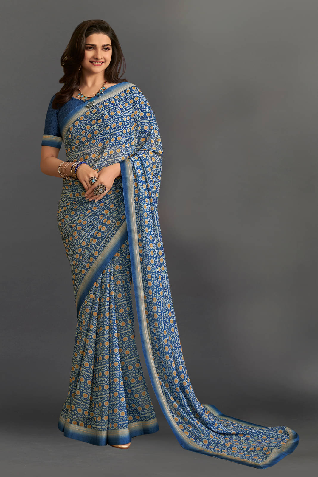     			BLEESBURY Georgette Printed Saree With Unstitched Blouse Piece ( Blue )