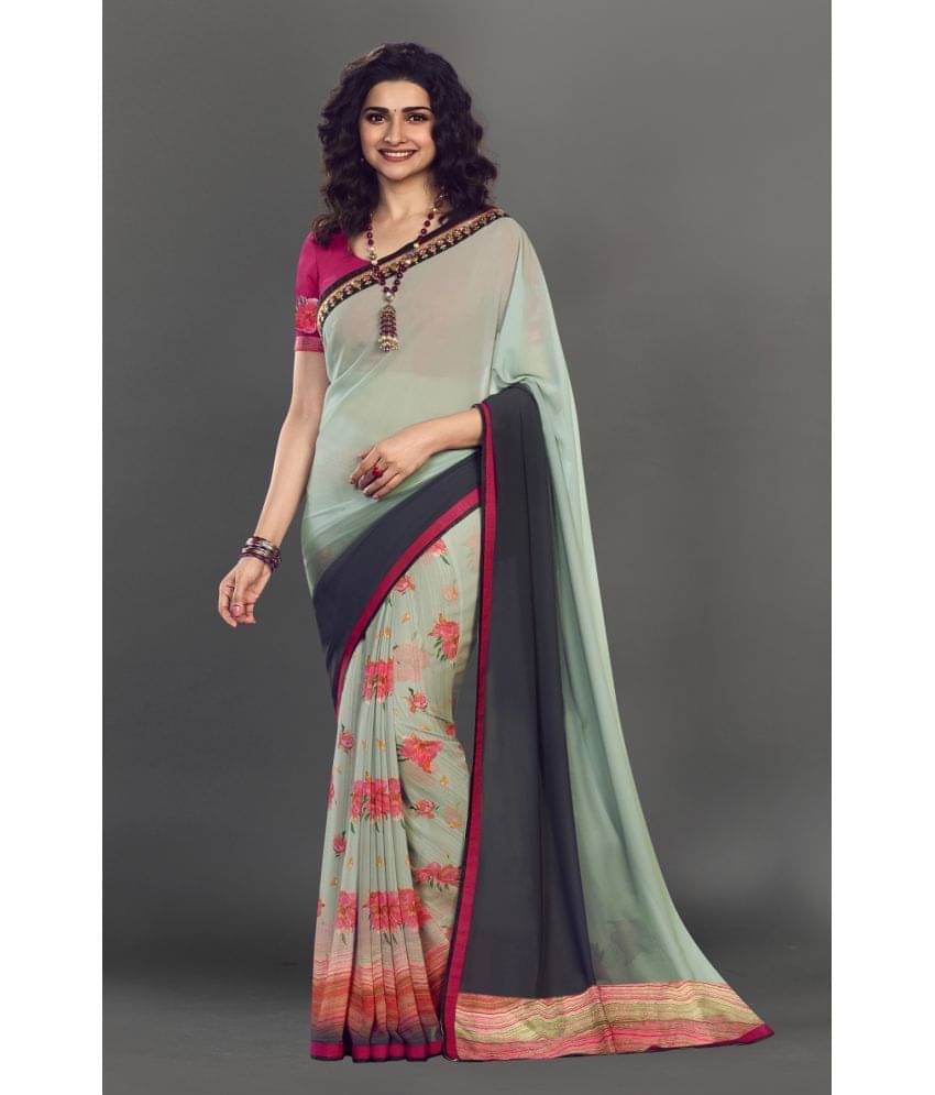     			BLEESBURY Georgette Printed Saree With Unstitched Blouse Piece ( Grey )