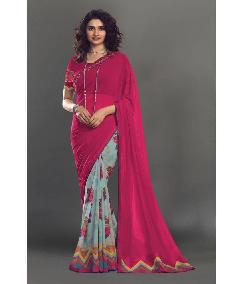 BLEESBURY Georgette Printed Saree With Unstitched Blouse Piece ( Pink ) BLEESBURY Georgette Printed Saree With Unstitched Blouse Piece ( Pink )