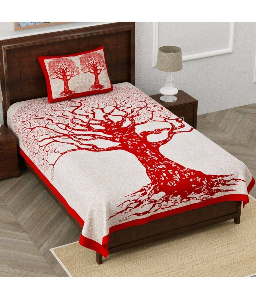 unique choice - Red Cotton Single Bedsheet with 1 Pillow Cover     			unique choice - Red Cotton Single Bedsheet with 1 Pillow Cover
