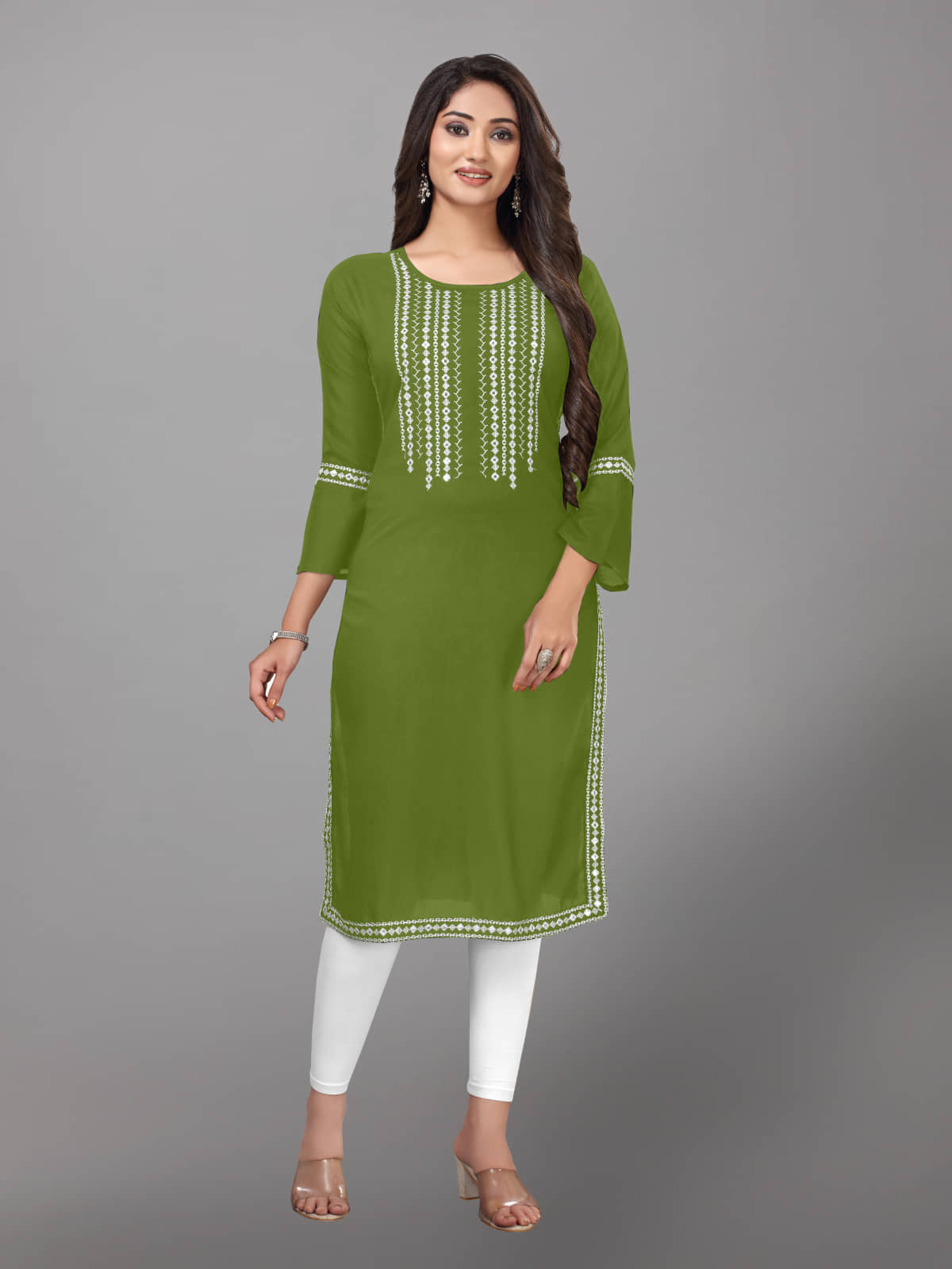 Kapadia - Green Rayon Women's Straight Kurti ( Pack of 1 ) - Kurtis, Tunics | Buy online on ZillyBuy