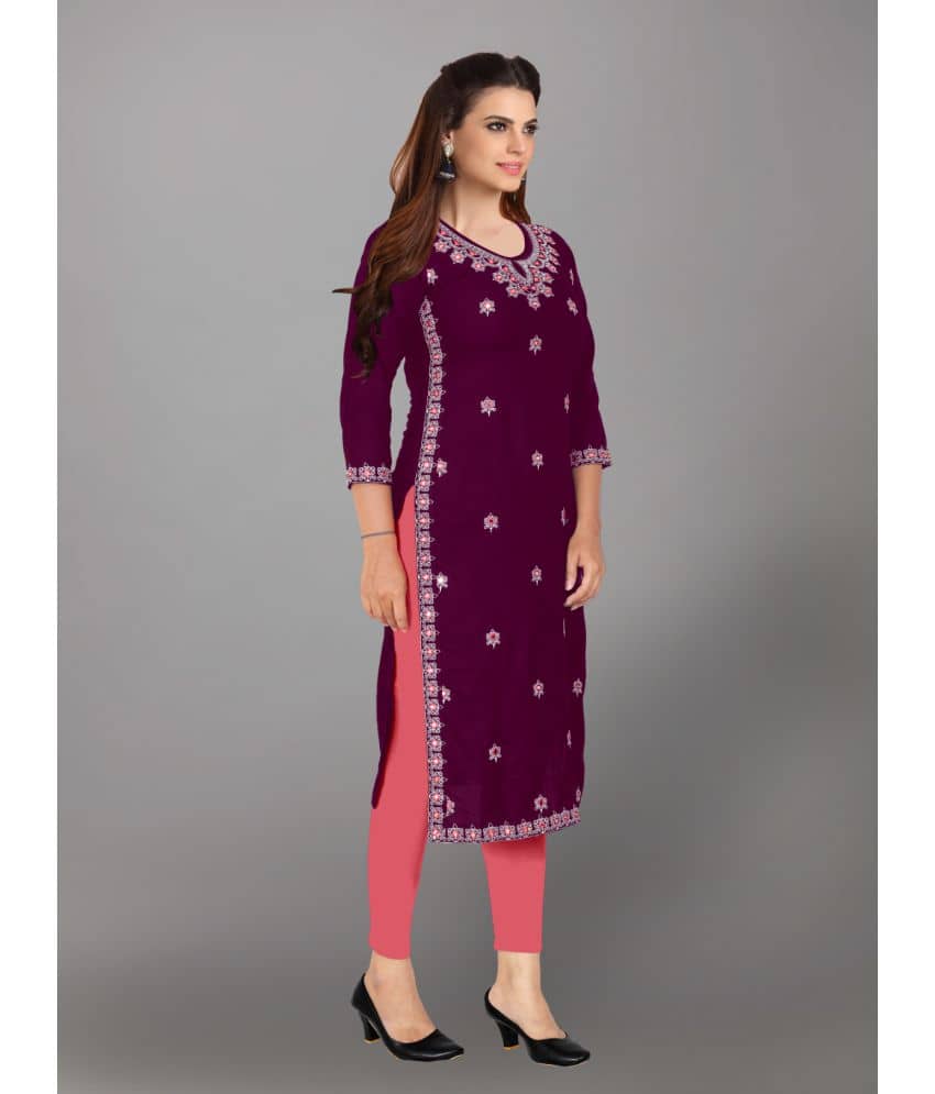 Kapadia - Wine Rayon Women's Straight Kurti ( Pack of 1 ) - Kurtis, Tunics | Buy online on ZillyBuy