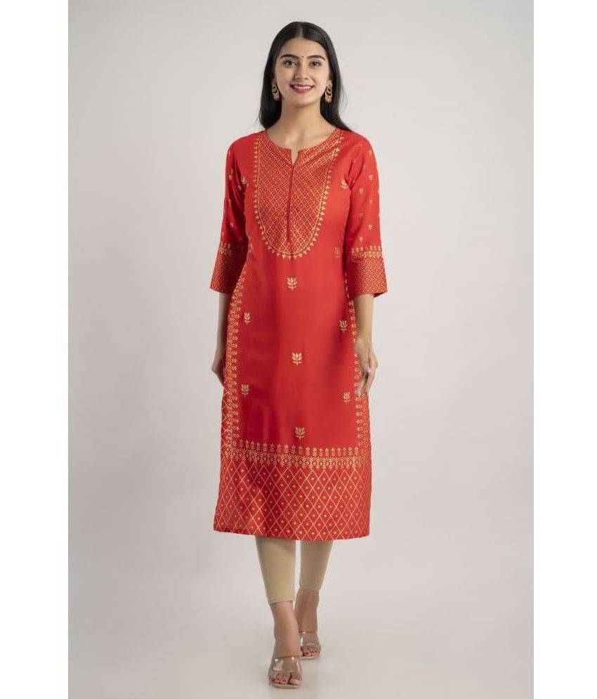     			MAUKA - Red Rayon Women's Straight Kurti ( Pack of 1 )