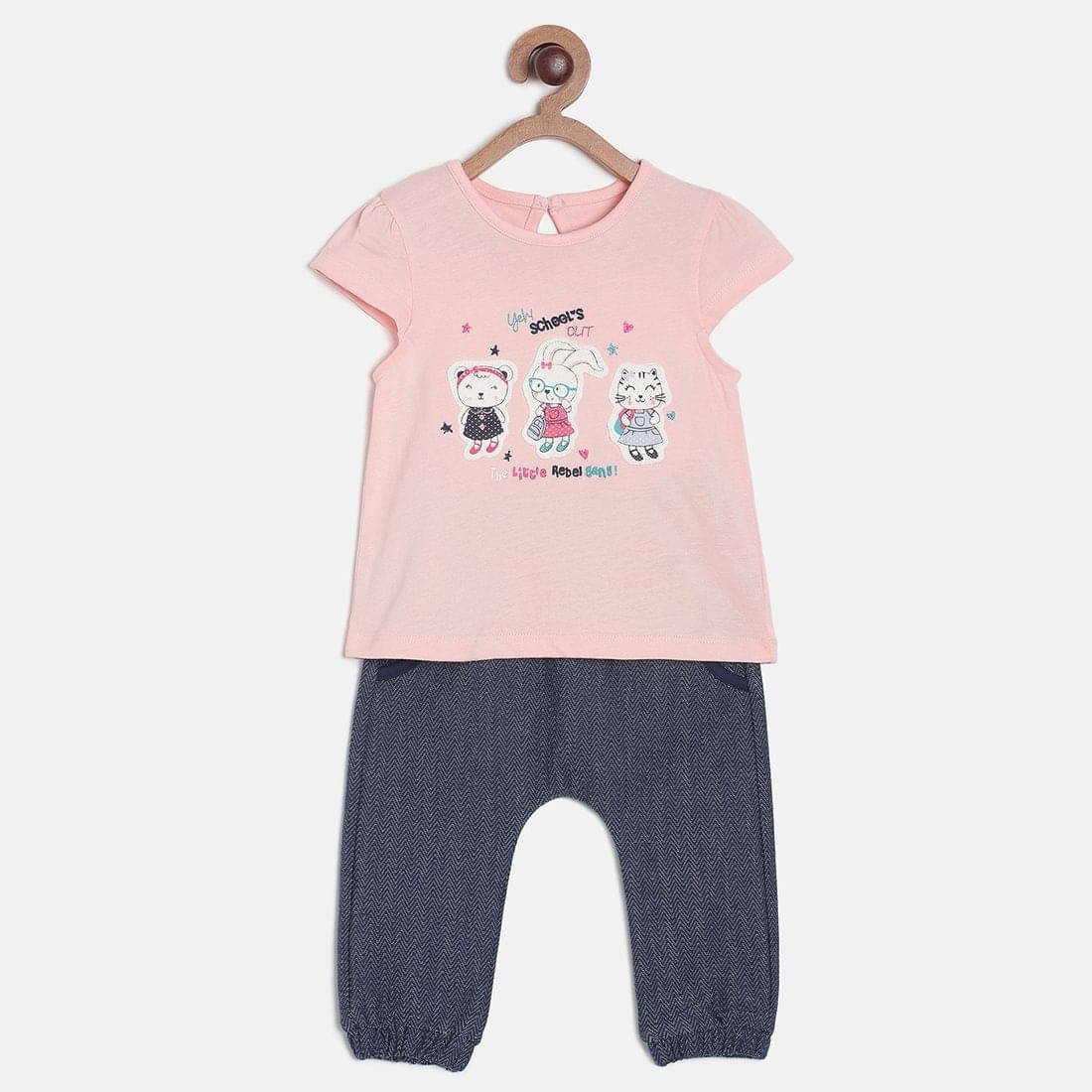     			MINI KLUB Pack of 1 Baby Girls Cotton Top & Trouser ( Pink )