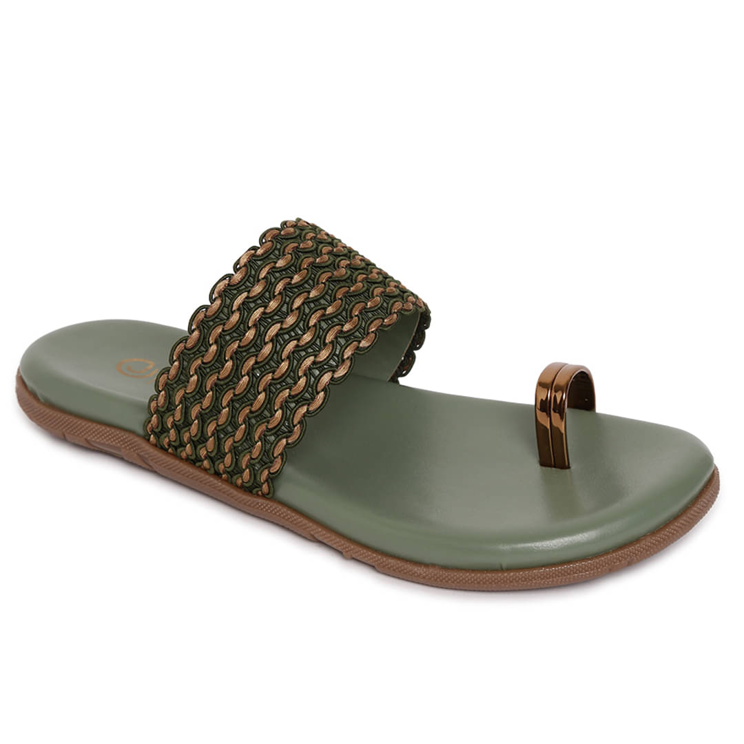     			ORTHO JOY - Green Women's Flats