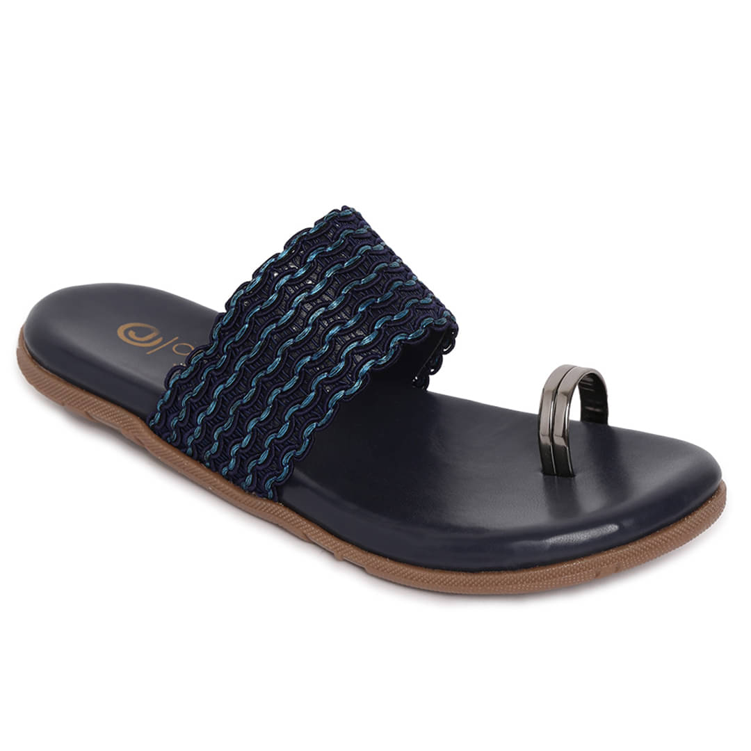     			ORTHO JOY - Navy Blue Women's Flats