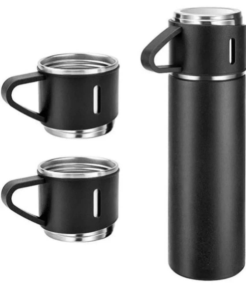 RADH 500ml Stainless Steel Black Vacuum Insulated Thermos Flask Water Bottle with 3 Tea Cups Set with Gift Box RADH 500ml Stainless Steel Black Vacuum Insulated Thermos Flask Water Bottle with 3 Tea Cups Set with Gift Box