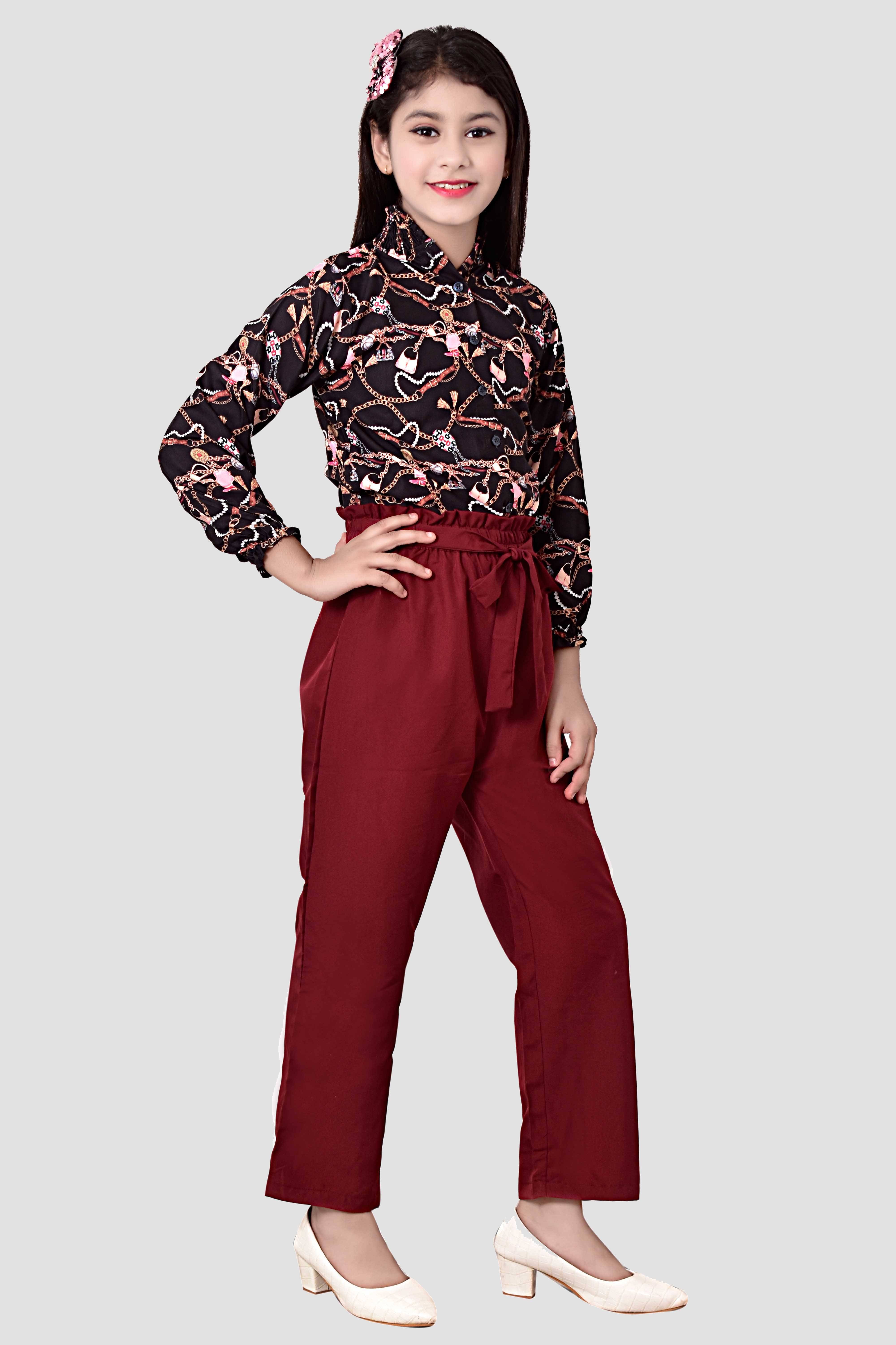     			Cherry Tree Pack of 1 Girls Cotton Blend Top With Pants ( Black )