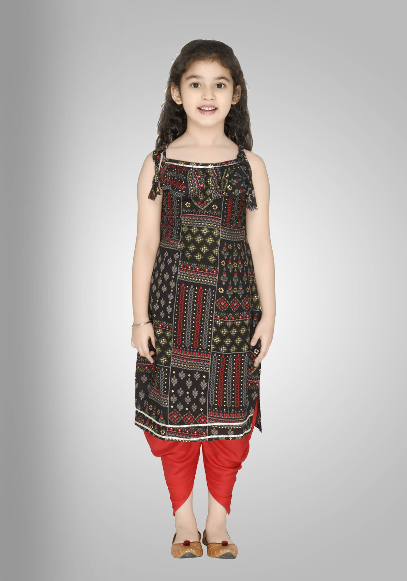 Cherry Tree Girls Rayon Patiala Kurta Set ( Pack of 1 , Black )