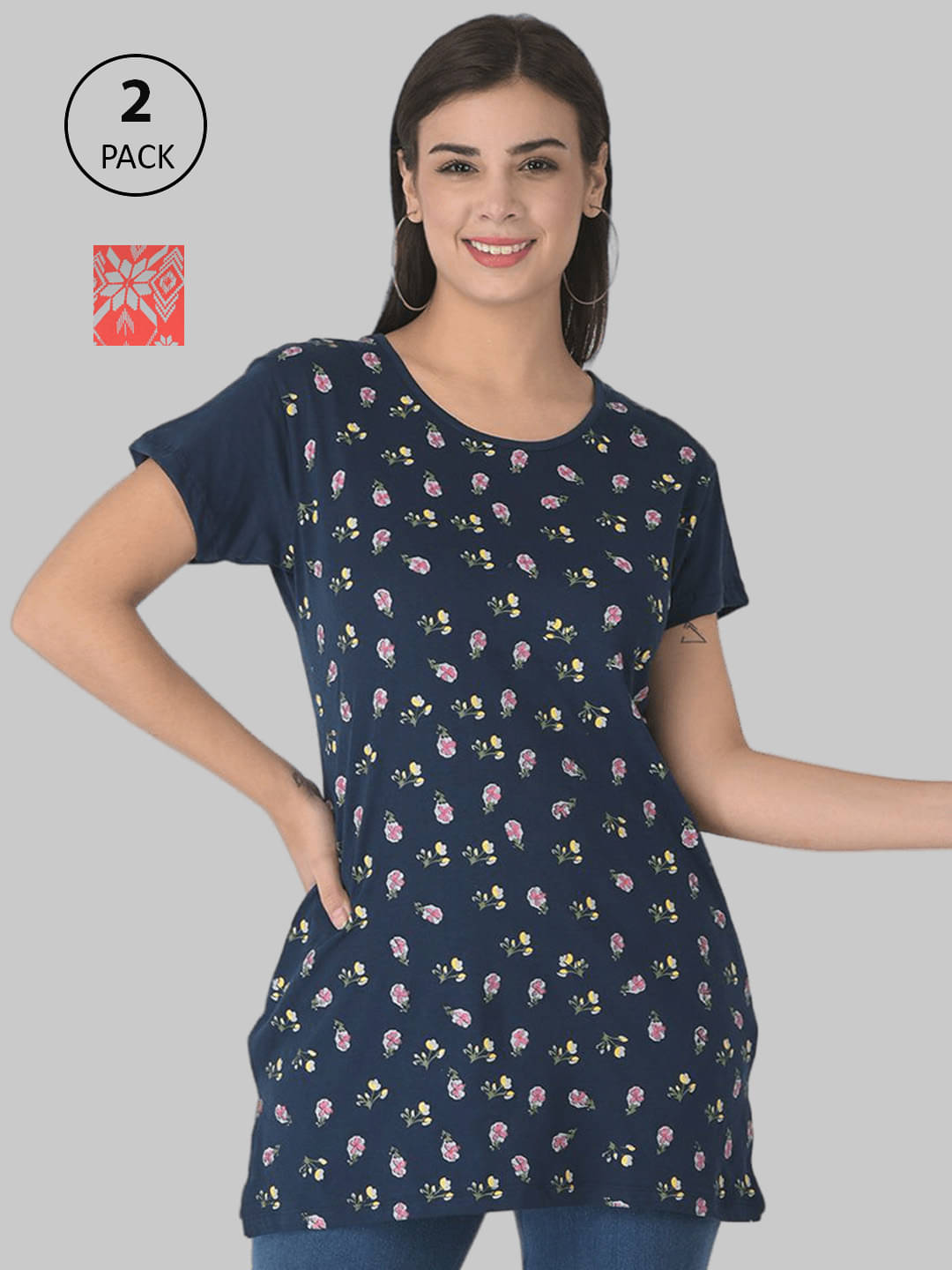 Dollar Missy Women Cotton Printed Regular Fit Round Neck T-Shirt ( Navy )     			Dollar Missy Women Cotton Printed Regular Fit Round Neck T-Shirt ( Navy )