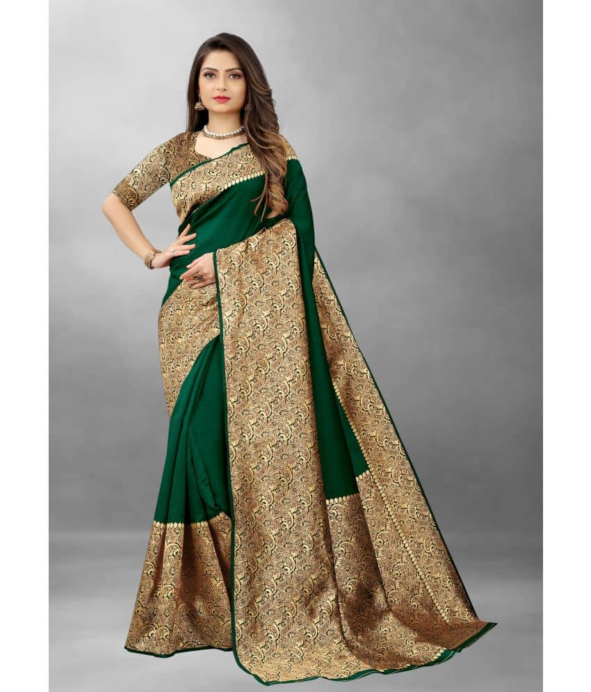 Gazal Fashions Banarasi Silk Embellished Saree With Unstitched Blouse Piece ( Green ) - Sarees | Buy online on ZillyBuy