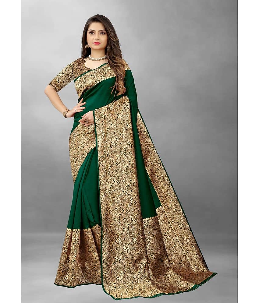 Gazal Fashions Banarasi Silk Embellished Saree With Unstitched Blouse Piece ( Green ) - Sarees | Buy online on ZillyBuy
