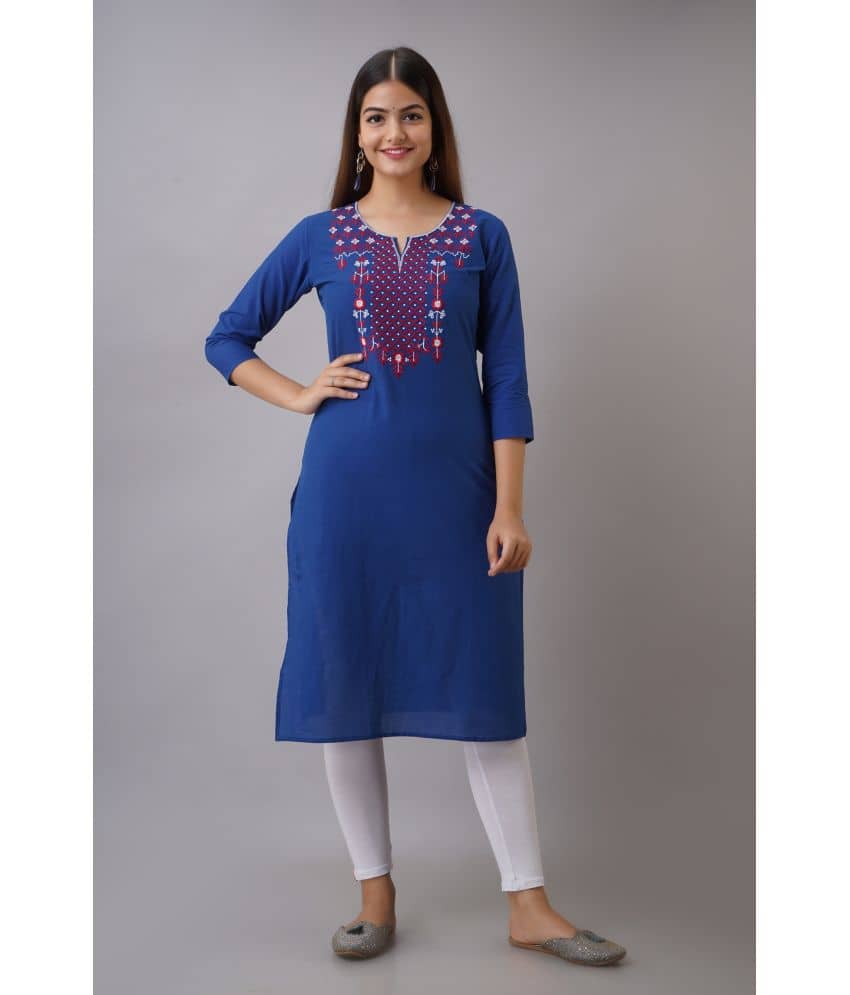 KSHARAA - Blue Cotton Women's Straight Kurti ( Pack of 1 ) - Kurtis, Tunics | Buy online on ZillyBuy