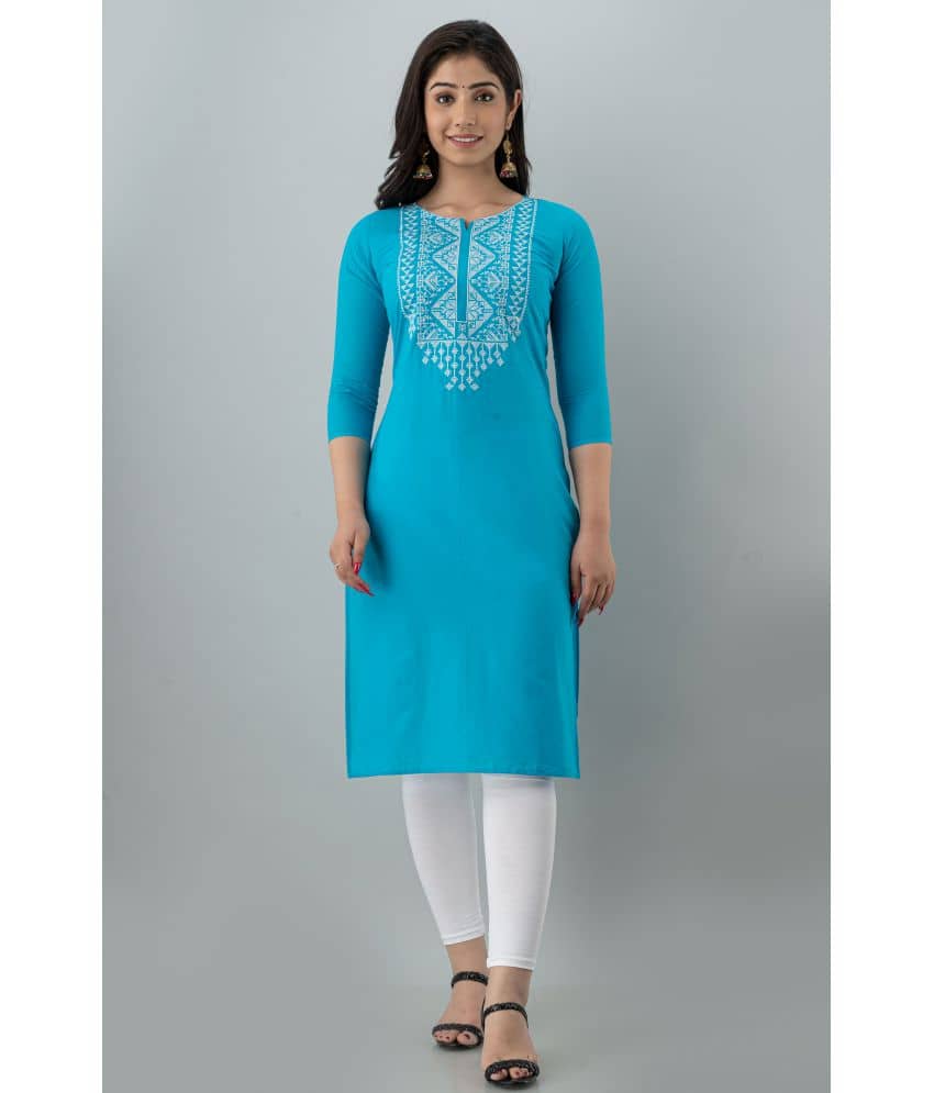 KSHARAA - Light Blue Cotton Women's Straight Kurti ( Pack of 1 ) - Kurtis, Tunics | Buy online on ZillyBuy
