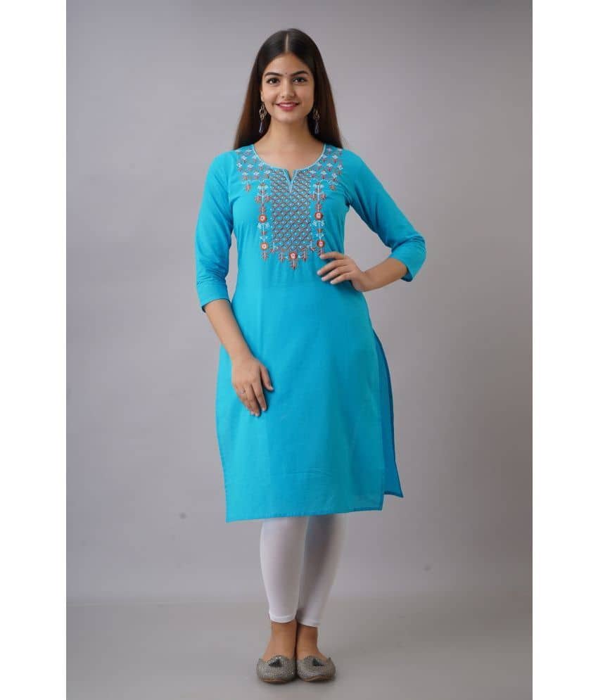 KSHARAA - Light Blue Cotton Women's Straight Kurti ( Pack of 1 ) - Kurtis, Tunics | Buy online on ZillyBuy