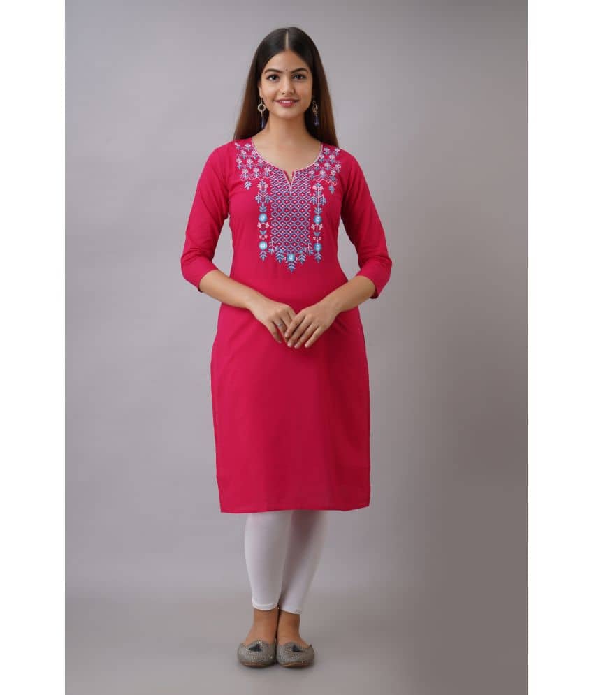 KSHARAA - Pink Cotton Women's Straight Kurti ( Pack of 1 ) - Kurtis, Tunics | Buy online on ZillyBuy