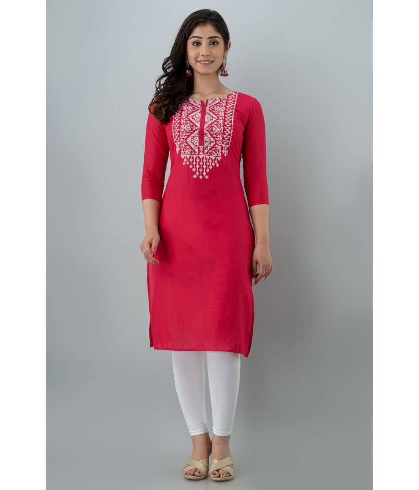 KSHARAA - Pink Cotton Women's Straight Kurti ( Pack of 1 ) - Kurtis, Tunics | Buy online on ZillyBuy