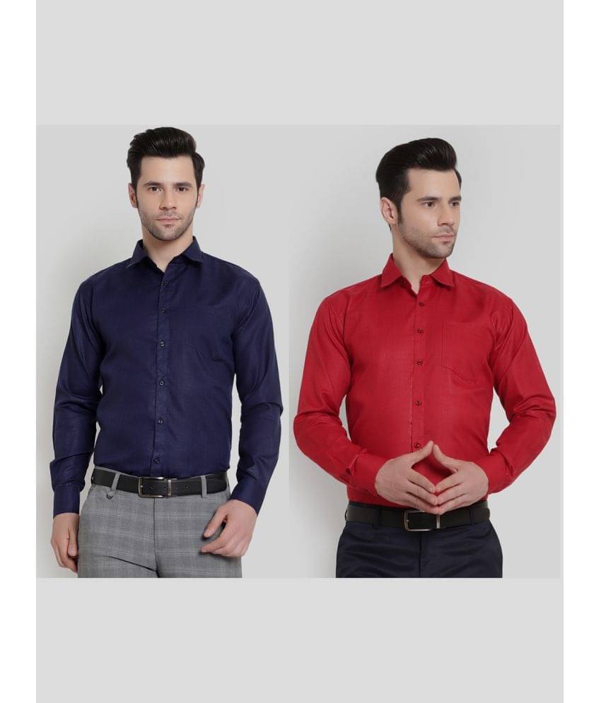 SREY - Navy Blue Polyester Blend Slim Fit Men's Formal Shirt ( Pack of 2 ) SREY - Navy Blue Polyester Blend Slim Fit Men's Formal Shirt ( Pack of 2 )