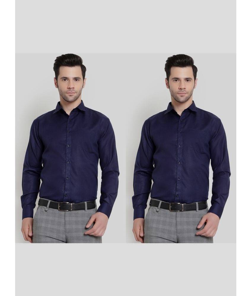     			SREY - Navy Blue Polyester Blend Slim Fit Men's Formal Shirt ( Pack of 2 )