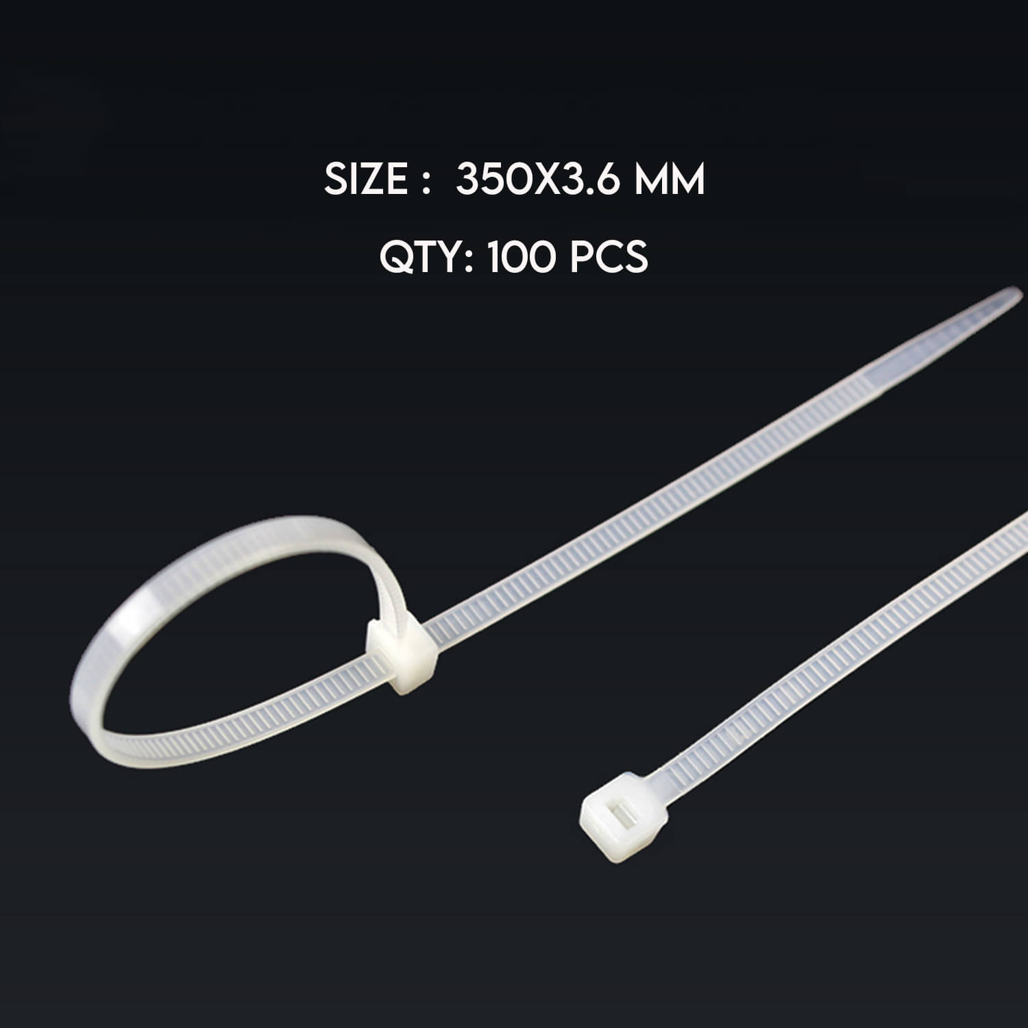     			Teeth Grip Nylon Self Locking Cable Ties, White (350 mm x 3.6 mm, Pack of 100) Cable Tie