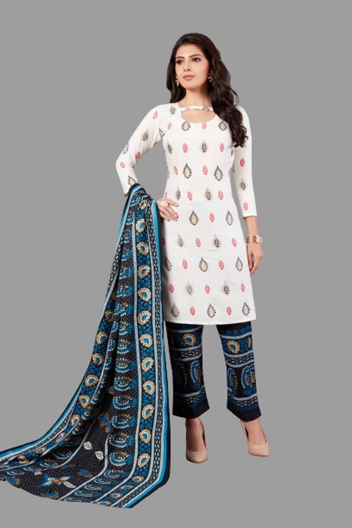 shree jeenmata collection - White Straight Rayon Women's Stitched Salwar Suit ( Pack of 1 )     			shree jeenmata collection - White Straight Rayon Women's Stitched Salwar Suit ( Pack of 1 )