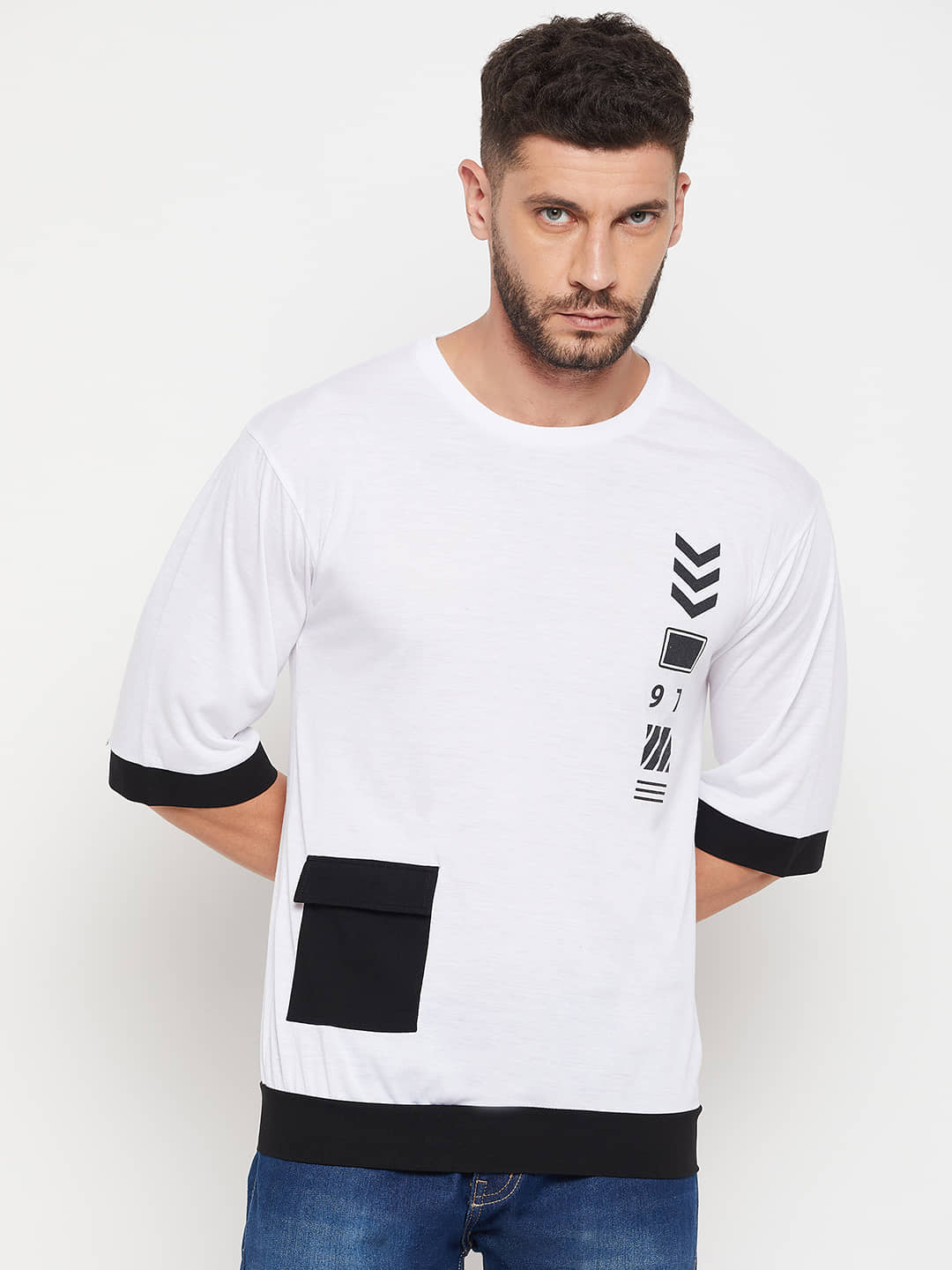 AUSTIZ Pack of 1 Cotton Blend Regular Fit Men's T-Shirt ( White )