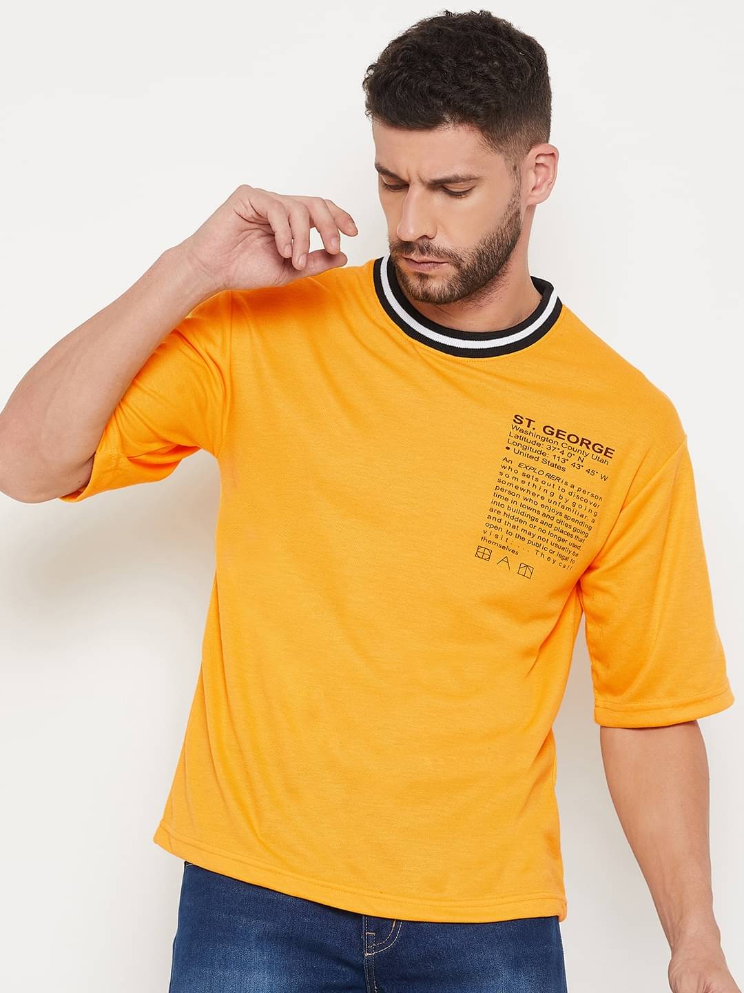     			AUSTIZ Pack of 1 Cotton Blend Regular Fit Men's T-Shirt ( Yellow )