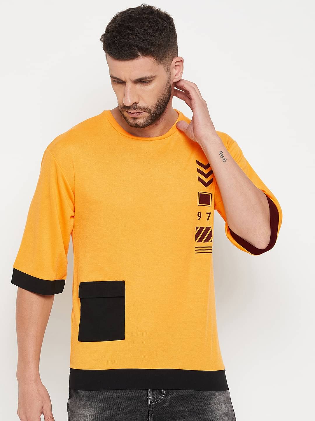 AUSTIZ Pack of 1 Cotton Blend Regular Fit Men's T-Shirt ( Yellow ) AUSTIZ Pack of 1 Cotton Blend Regular Fit Men's T-Shirt ( Yellow )