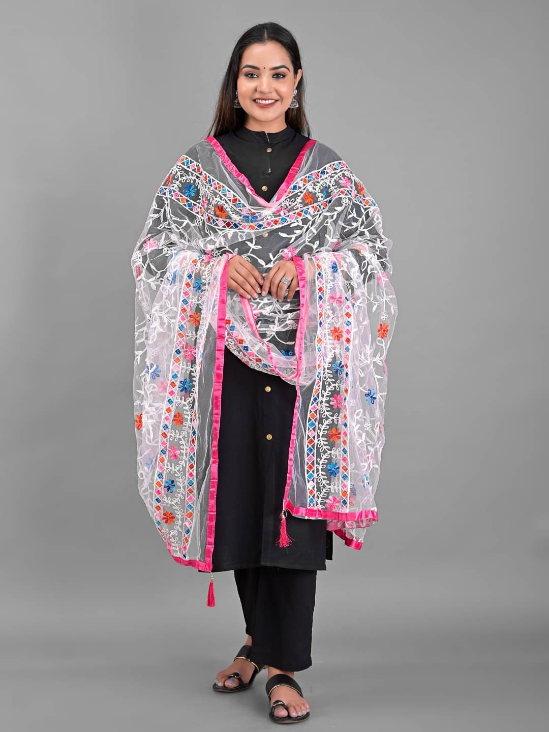 Apratim - White Net Women's Dupatta - ( Pack of 1 ) Apratim - White Net Women's Dupatta - ( Pack of 1 )