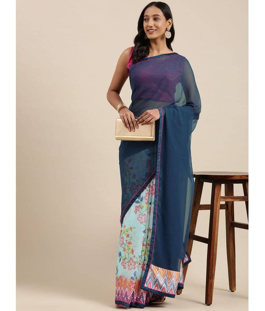     			BLEESBURY Georgette Printed Saree With Unstitched Blouse Piece ( Blue )