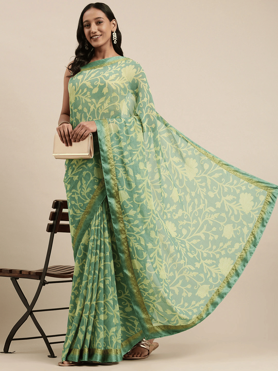     			BLEESBURY Georgette Printed Saree With Unstitched Blouse Piece ( Mint Green )