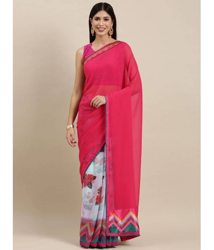     			BLEESBURY Georgette Printed Saree With Unstitched Blouse Piece ( Pink )