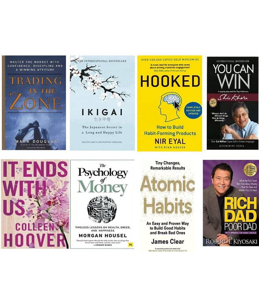 ( Combo of 8 books ) Treading zone + ikigai + Hooked + You can win + it ends + Psychology of money + Atomic habit + Rich dad poor dad - Stationery | Buy online on ZillyBuy