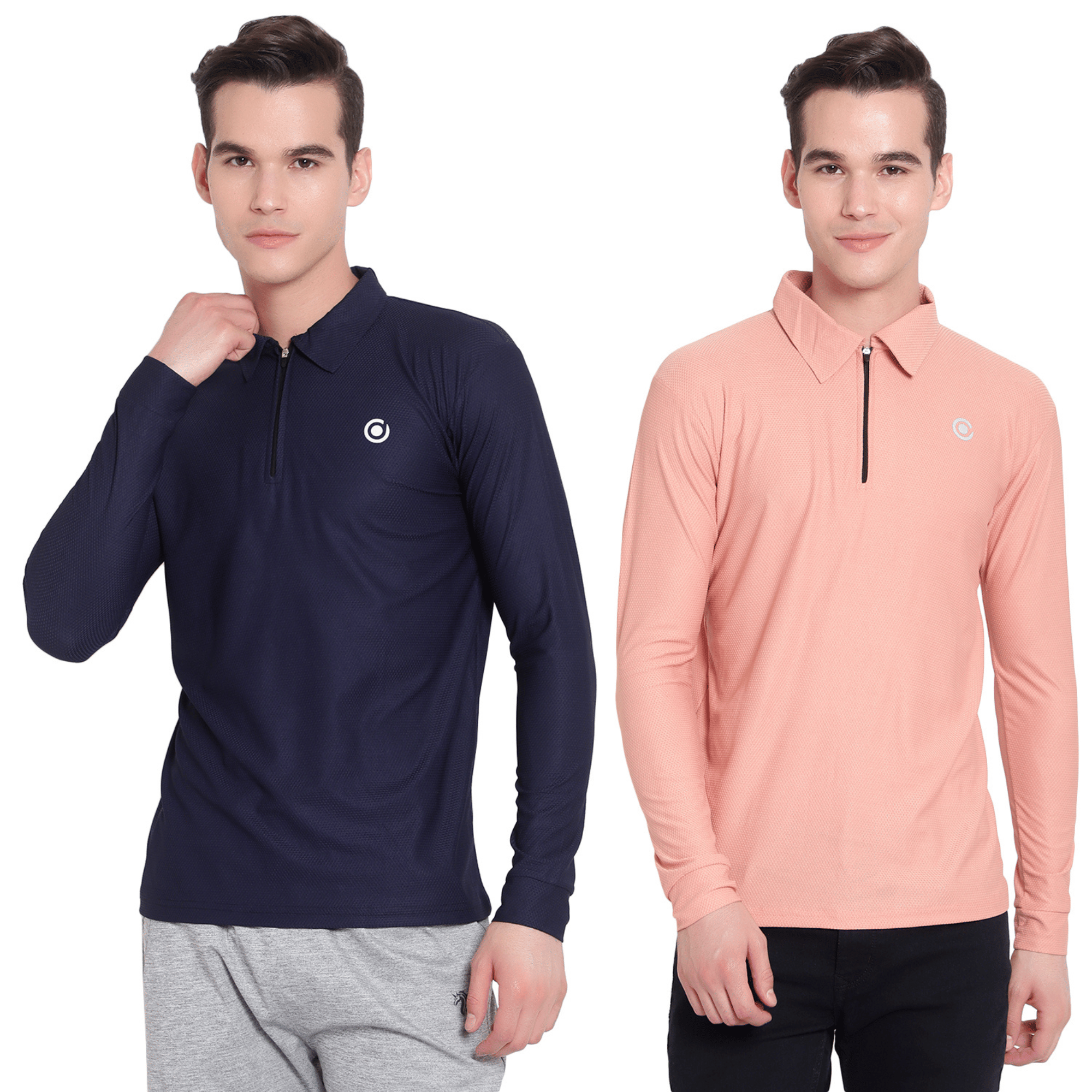 Diaz Pack of 2 Polyester Regular Fit Solid Full Sleeves Men's Polo T Shirt ( Multicolor )