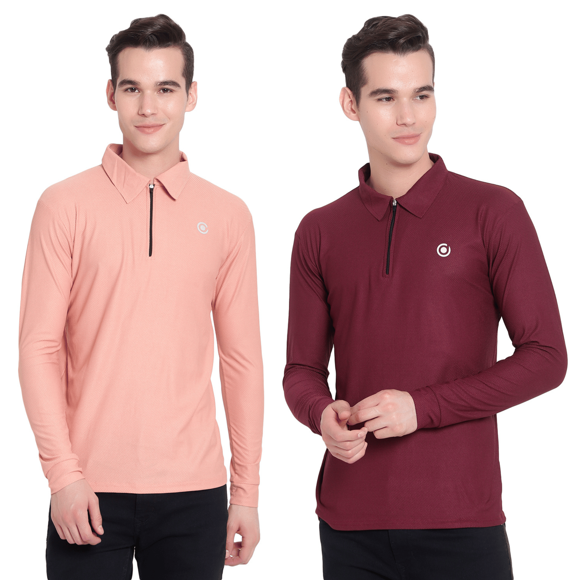 Diaz Pack of 2 Polyester Regular Fit Solid Full Sleeves Men's Polo T Shirt ( Multicolor )