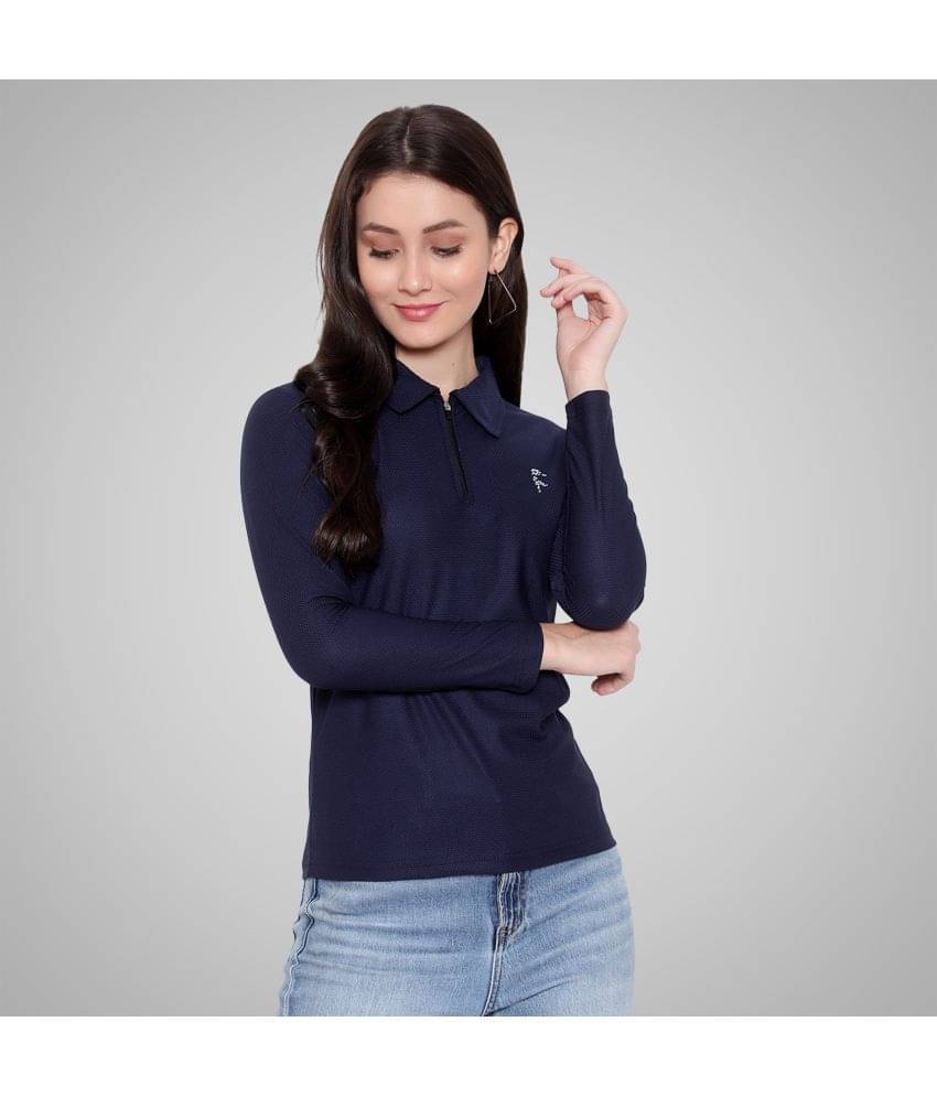 Diaz Women Polyester Solid Regular Fit Polo Collar T-Shirt ( Navy ) Diaz Women Polyester Solid Regular Fit Polo Collar T-Shirt ( Navy )