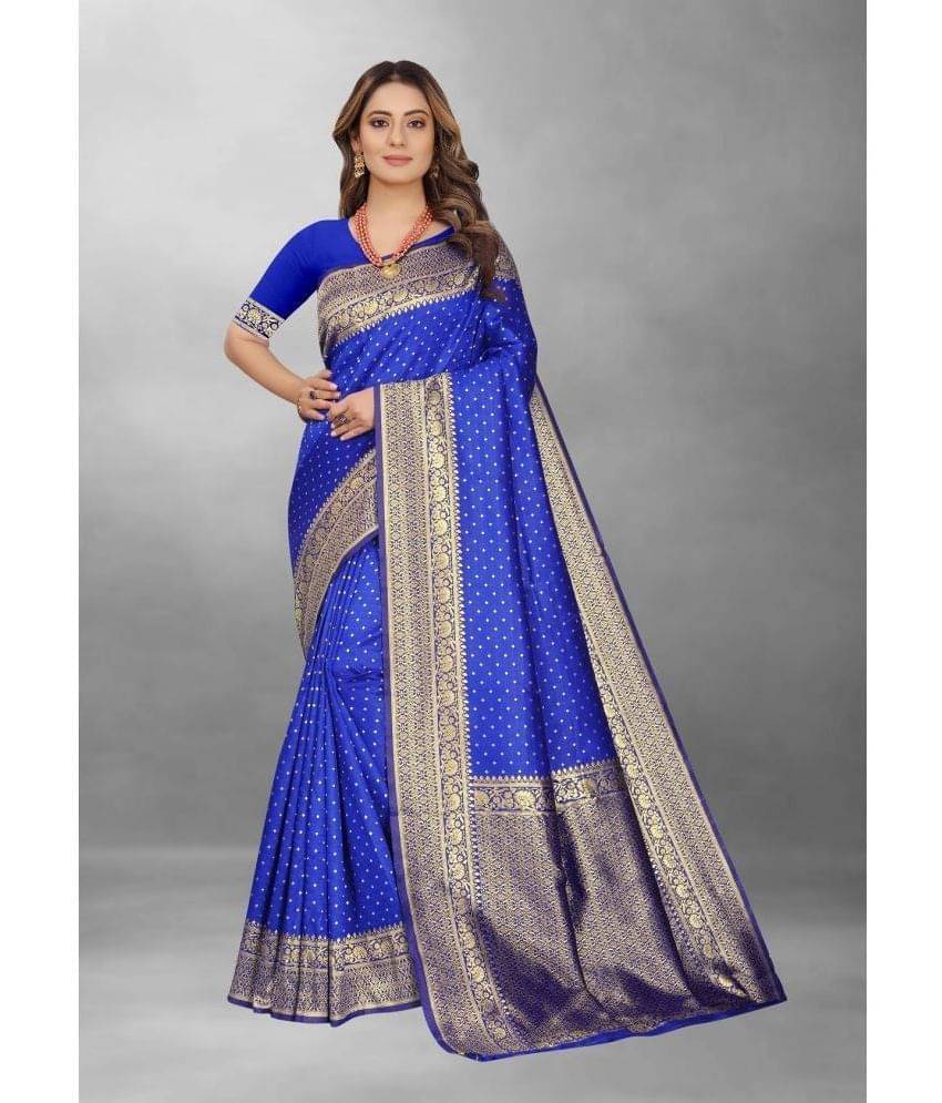 Gazal Fashions Banarasi Silk Self Design Saree With Unstitched Blouse Piece ( Blue ) Gazal Fashions Banarasi Silk Self Design Saree With Unstitched Blouse Piece ( Blue )